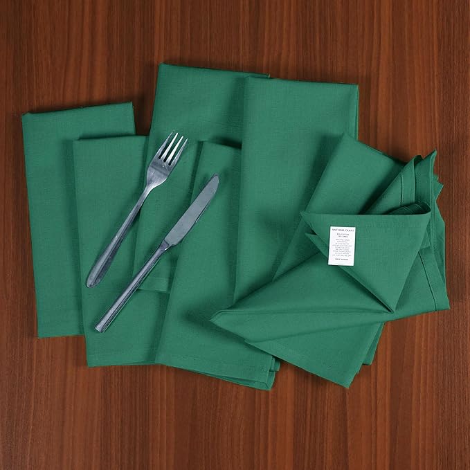 NATURALCRAFT Cloth Napkins Set of 12 Cotton Linen 18x18 Inch - Soft Durable Easter Washable - Ideal for Hotel Farmhouse Party Spring Summer Easter - Perfect Everyday Use (Dark Green)