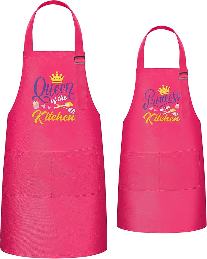 R HORSE 2Pcs Adults Kids Matching Apron Set Mommy and Me Adjustable Kitchen Apron with 2 Pockets Parent and Child Matching Gift for Mother's Day Women Daughter Cooking Baking Painting Training