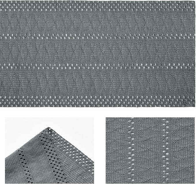 Artoid Mode Dark Grey Farmhouse Woven Rustic Hollow Table Runner, Seasonal Holiday Hollow Kitchen Dining Table Decoration for Home Party Decor 12x90 Inch