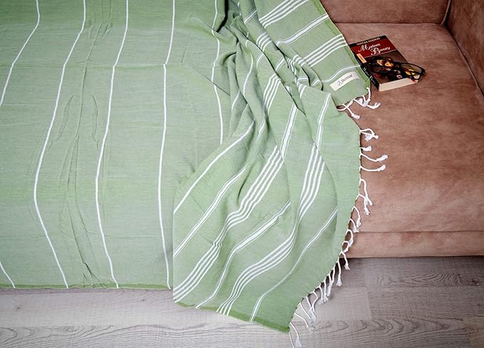 Bersuse Towels Anatolia XL Beach Blanket Throw Blanket Turkish Towel 100% Cotton Extra-Large Quick-Dry Lightweight Premium Peshtemal Towel - 61x82 Inches, Olive Green (Set of 6)