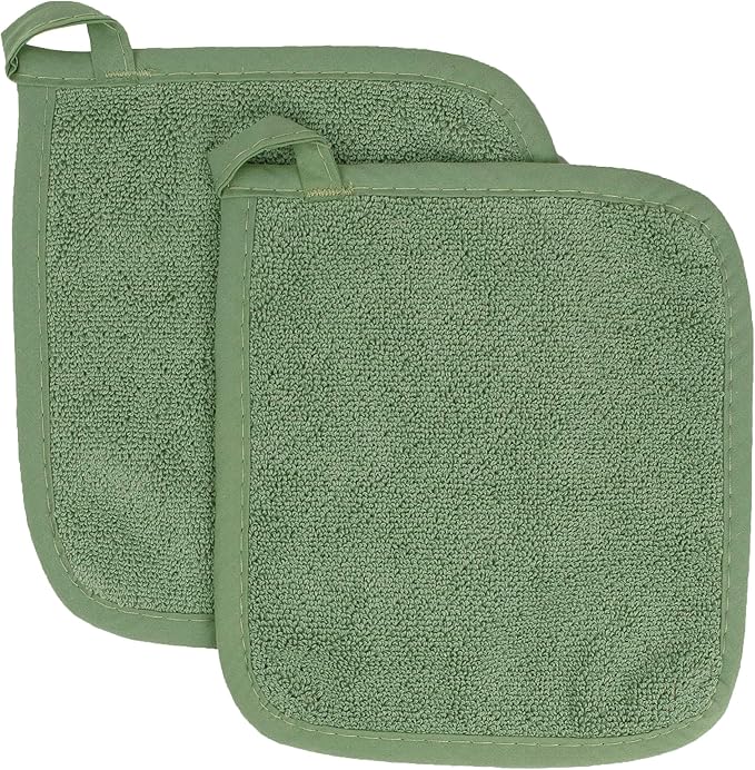 RITZ Terry Potholder & Hot Pad: Unparalleled Heat Resistant, Durable 100% Cotton – Ergonomically Designed for Optimal Grip – Easy-Care Machine Washable – 2-Pack, Juniper