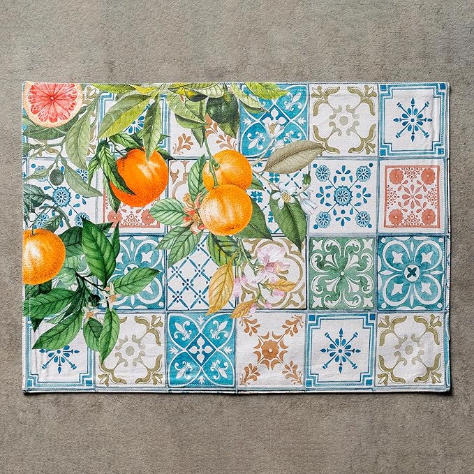 Maison d' Hermine Placemats Set of 4 100% Cotton Washable Cloth Place Mats Reusable Table Mats for Kitchen Dining Party Wedding Gifts for Mothers Day Spring/Summer (Agrume, 13" x 19")