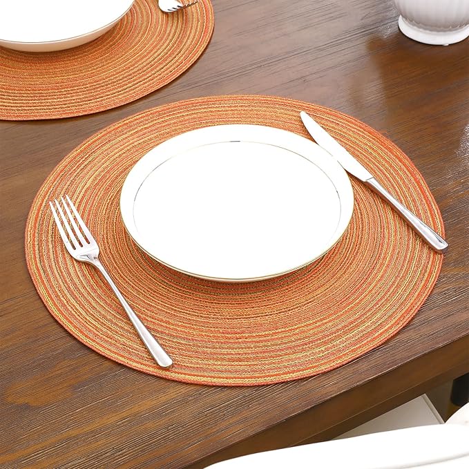 SHACOS Round Braided Placemats Set of 8 Fall Place Mats Washable Polyester 15 inch Round Table Mats for Dining Table Wedding Party Decor (Fall Color Mix, 8)