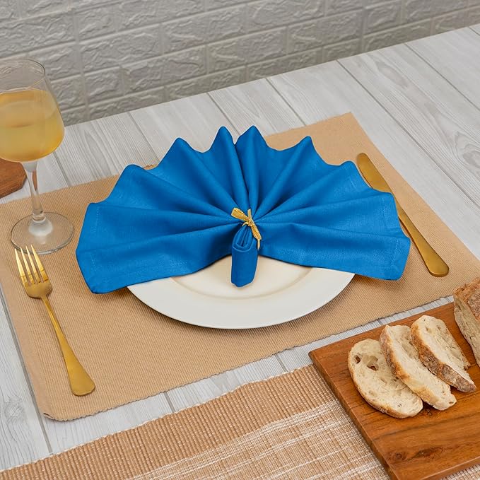 Blue Needles Solid Cloth Napkins Set of 12 Royal Blue 100% Cotton Dinner Napkins 18x18 inches - Soft, Reusable, Absorbent & Washable Linen, Ideal for Spring Summer Easter Events Parties & Everyday Use