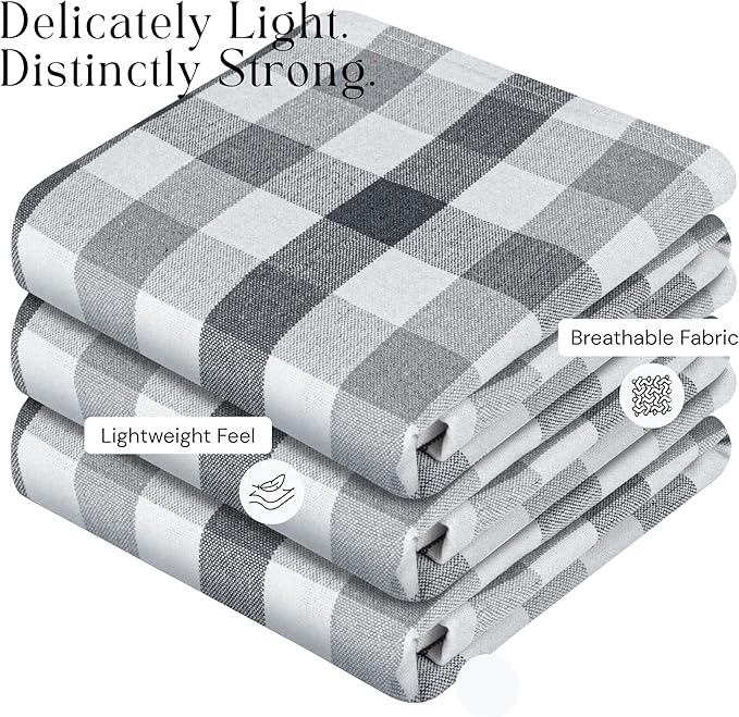 Gingham Check Cloth Napkins Set of 12, Soft, 100% Cotton, Durable, 18"x18", Reusable Dinner Napkins for Every Day & Special Occasions, Washable Table Linens for Dining - Grey Natural