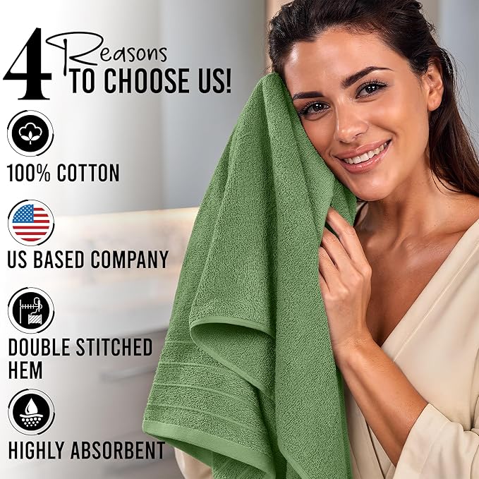 RIVERSIDE Pack of 4 Premium Extra Large Sage Green Bath Towels 30 x 60 Inches, 100% Cotton, Super Soft & Highly Absorbent, Larger & Lighter Weight, Quicker to Dry, Perfect for Bathroom