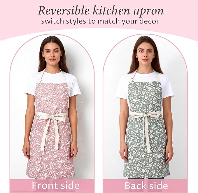 Aoomzoon Kitchen Aprons for Women with 2 Pockets,Double Sided Vintage Adjustable Apron for Gardening Cooking Arting Painting