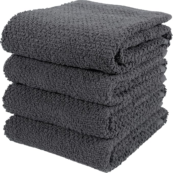 KAF Home Set of 4 Deluxe Popcorn Terry Kitchen Towels | 20 x 30 Inches | 100% Cotton Kitchen Dish Towels (Charcoal)