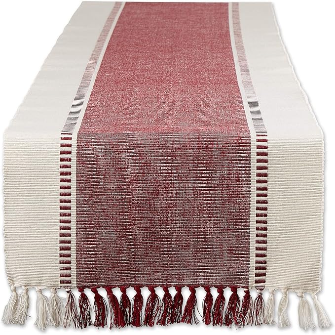 DII Dobby Stripe Woven Table Runner, 13x72-inch, Redwood