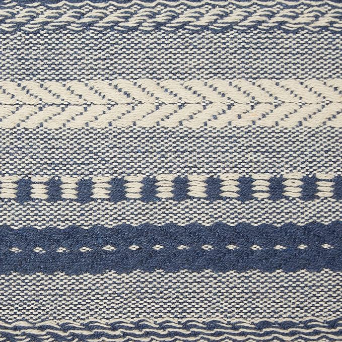DII Farmhouse Braided Stripe Table Runner Collection, 15x108 (15x113, Fringe Included), French Blue
