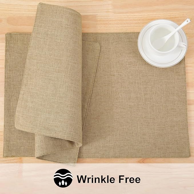 homing Cotton Linen Placemats Set of 6, Cloth Washable Farmhouse Dining Table Mats for Indoors & Outdoors, Easy to Clean, Linen, 13 x 19 Inch