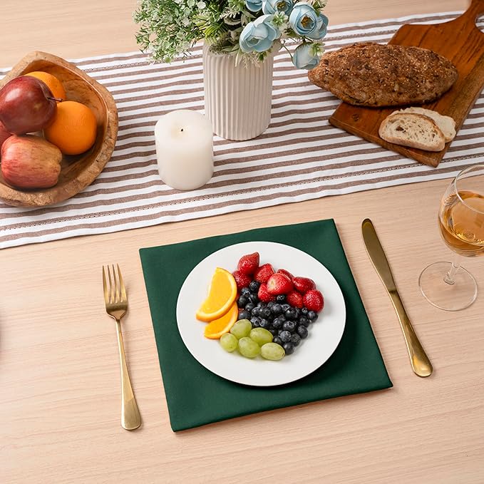 Blue Needles Solid Cloth Napkins Set of 6 Forest Green 100% Cotton Dinner Napkins 18x18 inches - Soft, Reusable, Absorbent & Washable, Ideal for Spring Summer Easter Events Parties & Everyday Use