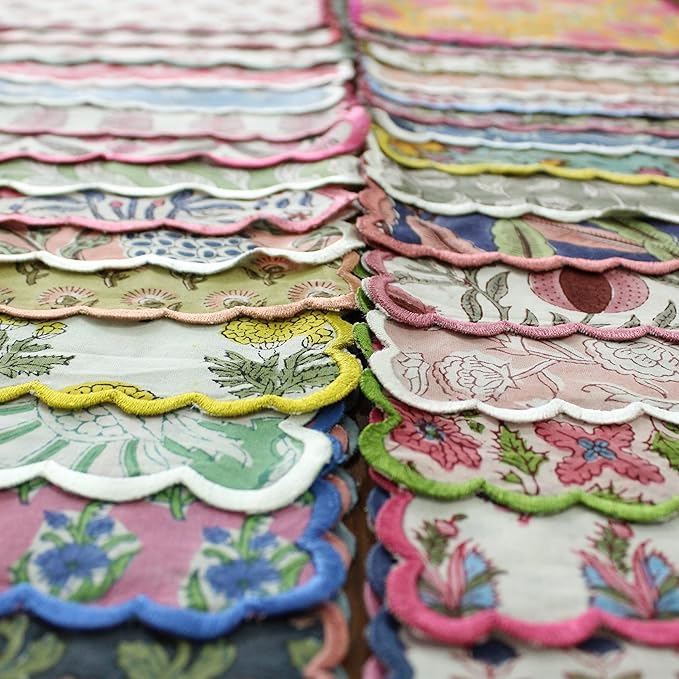 Ridhi Hand Block Print Mix Random 9" x 9" (Set of 6) Embroidery Table Napkins Reusable Cotton Dinner Napkins for Weddings, Parties, Everyday Dining Gift for Spring, Easter, Valentine