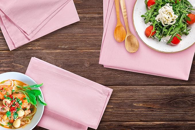 FINGERCRAFT Cloth Dinner Napkins Cotton Linen Fabric Soft Set of 12 Plain Reusable Washable for Dining Party Table Decoration 18x18 Inch Pink Lady Easter Color