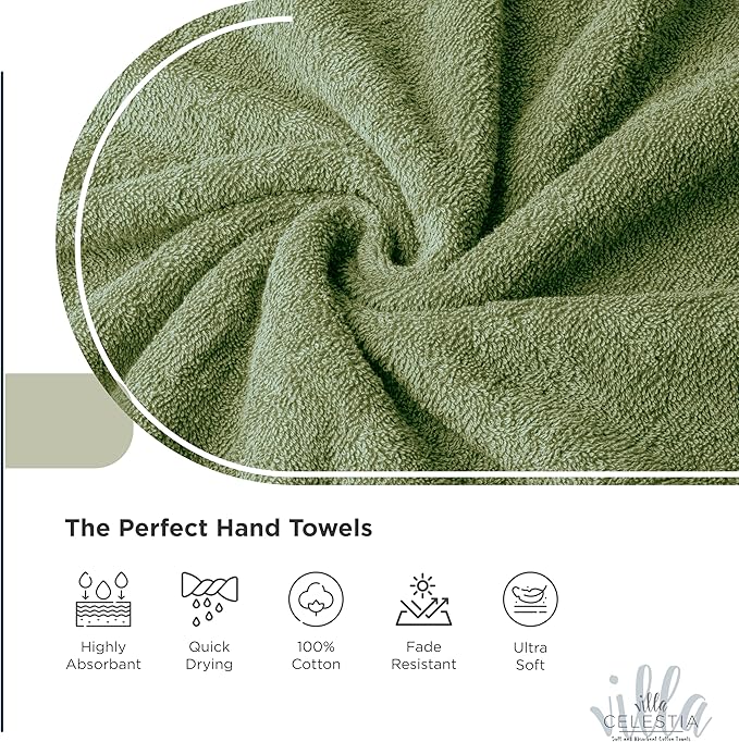 100% Cotton Wash Cloth for face & Body Set of 6, (12 x 12 inches) Sustainable, Soft, Highly Absorbent, Combed Cotton Wash Cloths Pack of 6 for Hotels, Spa, Bathroom, Dorm, Sage