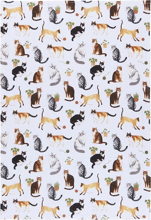 Now Designs Floursack Kitchen Towels Quick Dry Cotton Hand Towel Set, 3 Count, Cat Collective, 20 x 30 in