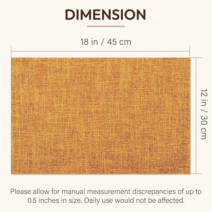 Blue Forest Placemats Set of 6, Dual-Layered Thickened Faux Linen Cloth Place Mats Heat Resistant Machine Washable Wrinkle Free Table Mats Indoor/Outdoor (Orange)