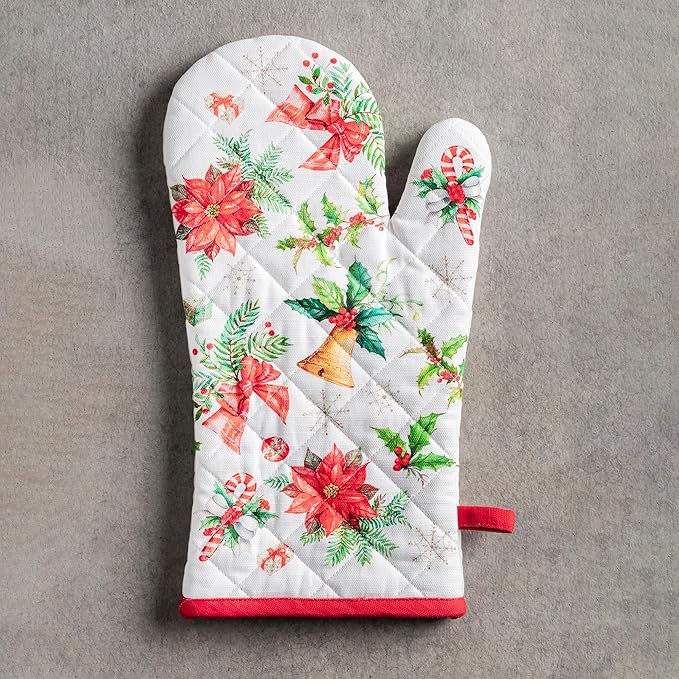 Maison d' Hermine Oven Gloves 100% Cotton Oven Mitt 7" x 13" with Loop Heat Resistant BBQ Cooking Gloves for Thanksgiving Christmas Decorations Baking Handling Hot Pans (Pack of 1, Chromo)