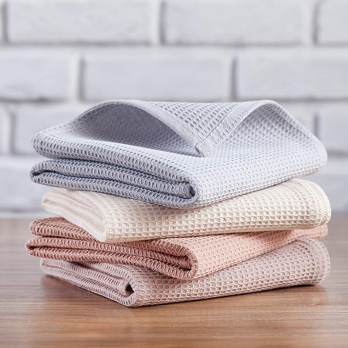PY HOME & SPORTS Dish Towel Set, 100% Cotton Waffle Weave Kitchen Towels 4 Pieces, Super Absorbent (17 x 25 Inches, Set of 4)