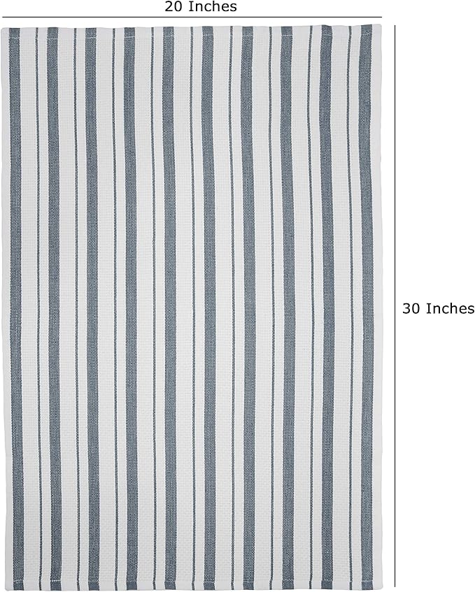 COTTON CRAFT - 4 Pack - Basket Weave Kitchen Towels - Grey - Cotton - Oversized 20x30 - Modern Clean Striped Pattern - Convenient Hanging Loop