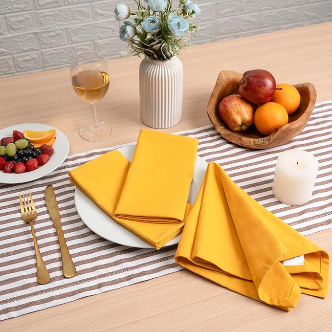 Blue Needles Solid Cloth Napkins Set of 12 Golden Yellow 100% Cotton Dinner Napkins 18x18 inches - Soft, Reusable, Absorbent & Washable Linen, Ideal for Spring Summer Easter Parties & Everyday Use