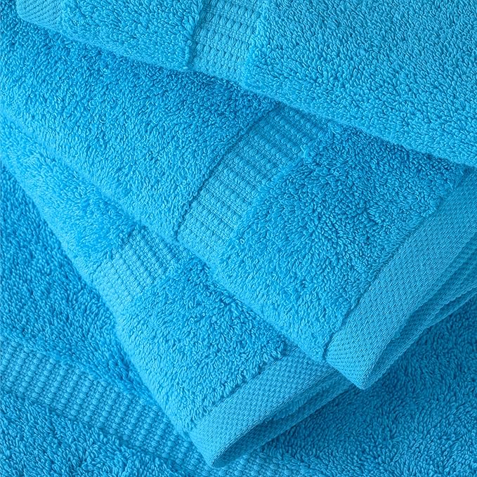 SALBAKOS 100% Turkish Cotton Washcloth Set of 12, 13x13 inch | Premium Quality | Hotel & Spa Collection | Ultra Soft, Super Absorbent, Wash Cloth Towels | Made in Turkey (Aqua, 12 Washcloths)