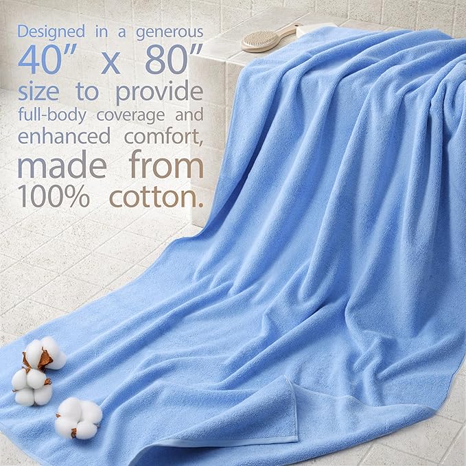Cotton Paradise, 100% Cotton 40x80 Oversized Bath Sheet, Extra Large Turkish Bath Towels for Bathroom, Sky Blue Bathsheet