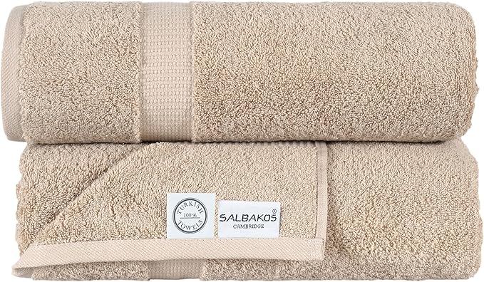 SALBAKOS 100% Turkish Cotton Extra Large Bath Sheet Towel Set of 2, 35x70 inch | Premium Quality | Hotel Collection Soft, Absorbent, Oversize Bath Towels | Made in Turkey (Taupe, 2 Bath Sheets)