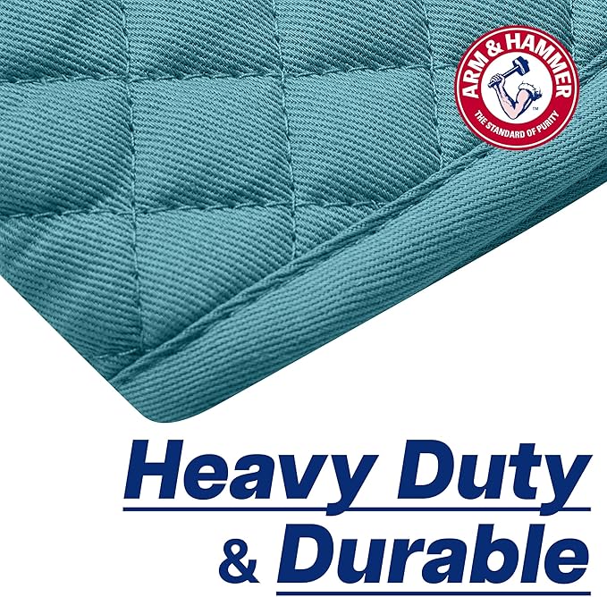 Arm & Hammer Quilted Oven Mitts, Heat Resistant, Non-Slip Silicone Grip, 2 Pack, Teal