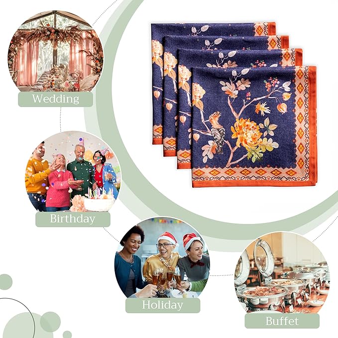 Maison d' Hermine Cloth Napkins Set of 4 100% Cotton for Thanksgiving Christmas Decorations Everyday Reusable Square Fall Napkins Cloth Washable Dinner Party (Kelim - Infinity, 20"x20")