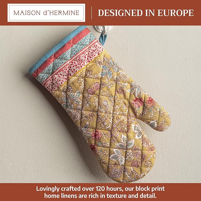 Maison d'Hermine Oven Gloves 100% Cotton Oven Mitt 7" x 13" with Loop Heat Resistant BBQ Cooking Gloves Baking Grilling Gifts for Mothers Day Spring/Summer (Pack of 1, Marquise)
