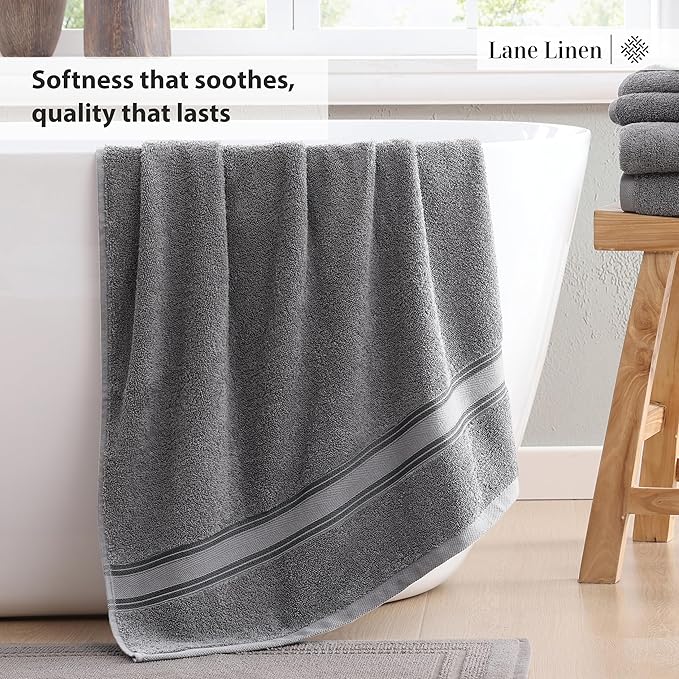 LANE LINEN Luxury Bath Towels Set - 3 Piece Set, 100% Cotton Bathroom Towels, Zero Twist, Quick Dry, Super Absorbent & Soft, 1 Bath Towel, 1 Hand Towel, 1 Wash Cloths - Cool Grey