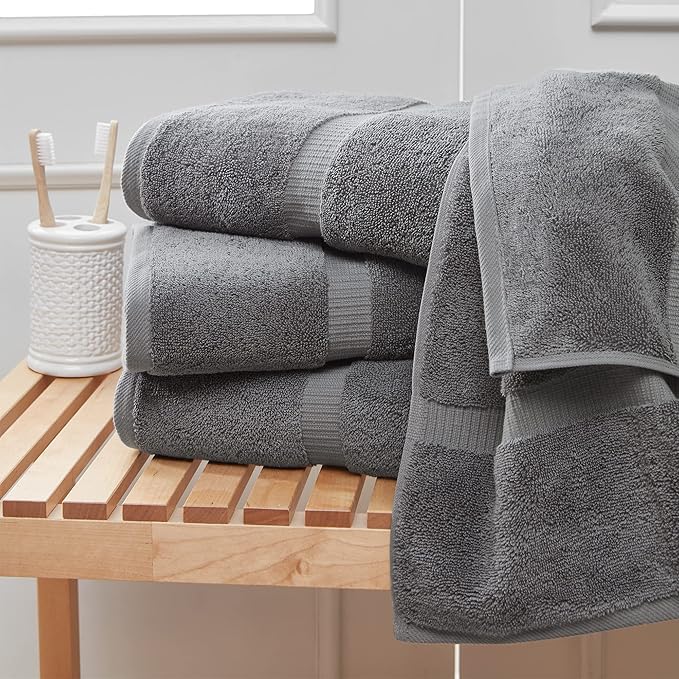 Towel Bazaar Premium Cotton Super Soft and Absorbent Turkish Towels (4-Piece Extra Large Bath Towels, Gray)
