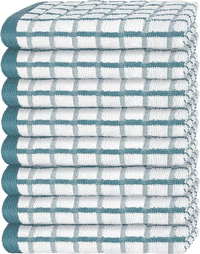 White Classic [8 Pack] Premium Dish Towels for Kitchen, with Hanging Loop - Heavy Duty Absorbent 100% Cotton 410 GSM Terry Kitchen Towels, 16x26 (Aqua)