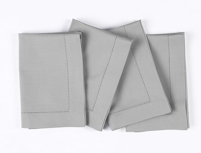 Solino Home Light Grey Napkins Set of 4 - Cotton Linen Hemstitch Dinner Napkins Cloth 20 x 20 Inch for Spring, Summer, Mothers Day - Handcrafted and Machine Washable