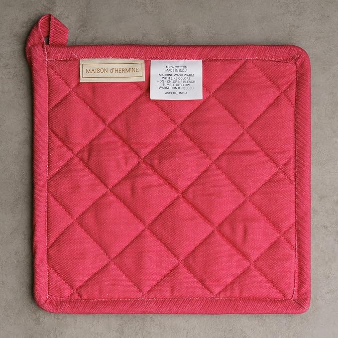 Maison d' Hermine Pot Holders 100% Cotton Heat Resistant Potholders 8" x 8" Hot Pads with Loop BBQ Baking Gifts for Mothers Day Handling Hot Pans Spring/Summer (Pack of 1, Jardin D'Ete - Mint)