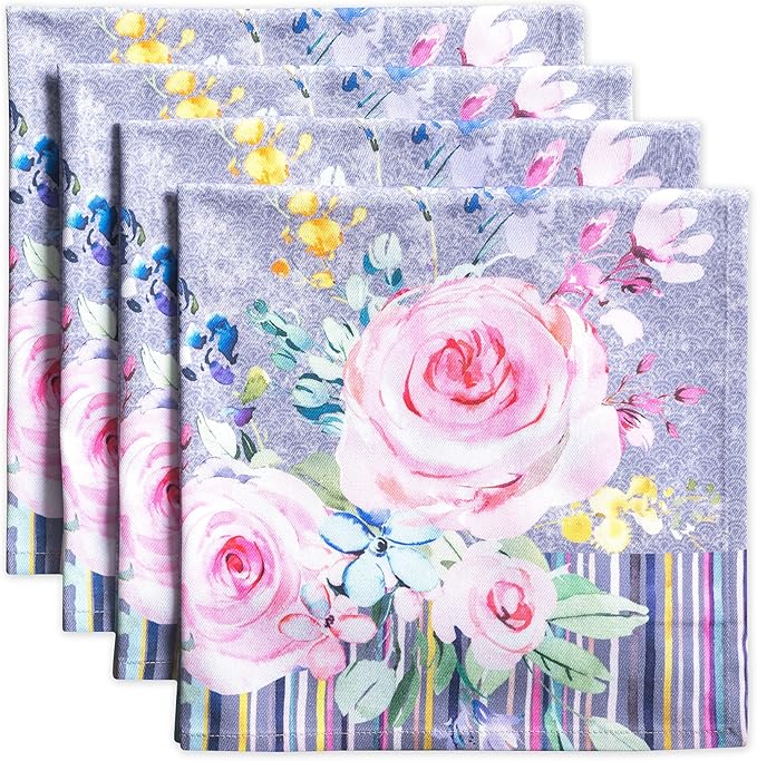 Maison d' Hermine Cloth Napkins Set of 4 100% Cotton Everyday Reusable Square Napkins Cloth Washable Dinner Restaurant Gifts for Mothers Day Spring/Summer (Sweet Rose Lavender - Lush, 20" x 20")