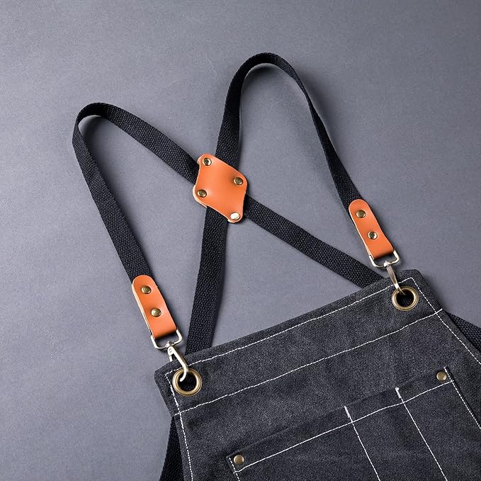 Aoomzoon Canvas Aprons for Men Chef Apron, Work Apron with Large Pockets - 16oz Heavy Duty Cross Back, BBQ, Cooking