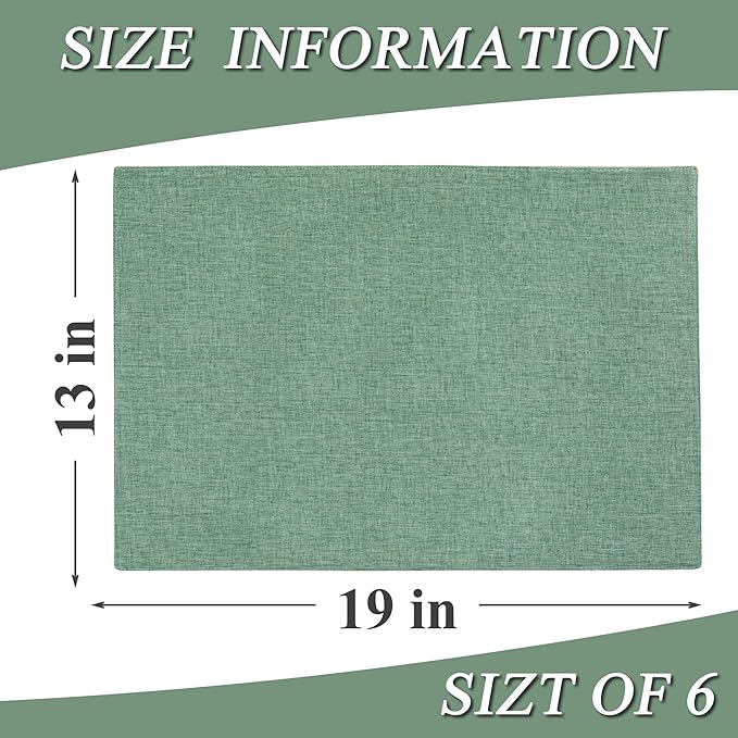 Linen Cloth Double Layers Placemats, Cotton Woven Placemats Set of 6, Kitchen Table Farmhouse Decor Heat Resistant Table Mats, Outdoor Indoor Square Fabric Place Mats Can be Washable (Light Green)