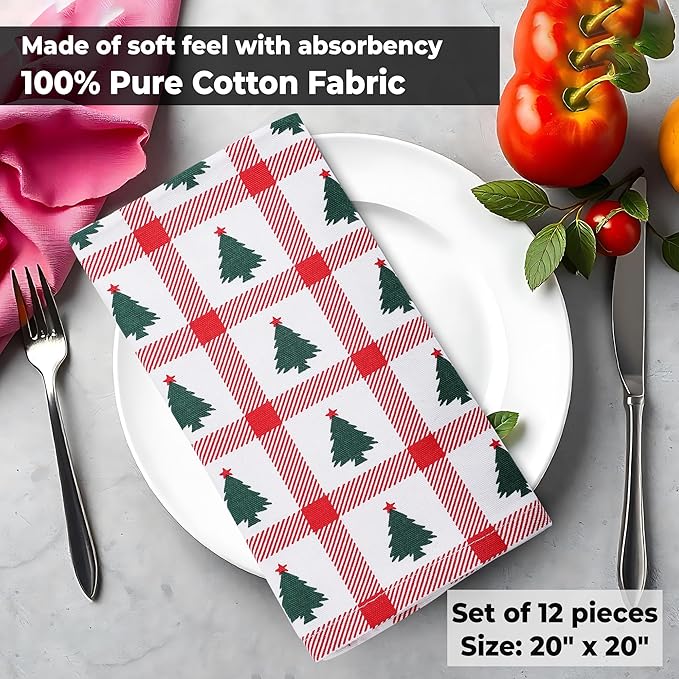 Urban Villa Cloth Napkins Set of 12(20x20)100% Cotton Dinner Napkins Cloth Washable Soft Durable Reusable Absorbent Napkins Ideal for Farmhouse Parties Hotel Lunch Restaurant Dinner Napkins-Tree Print