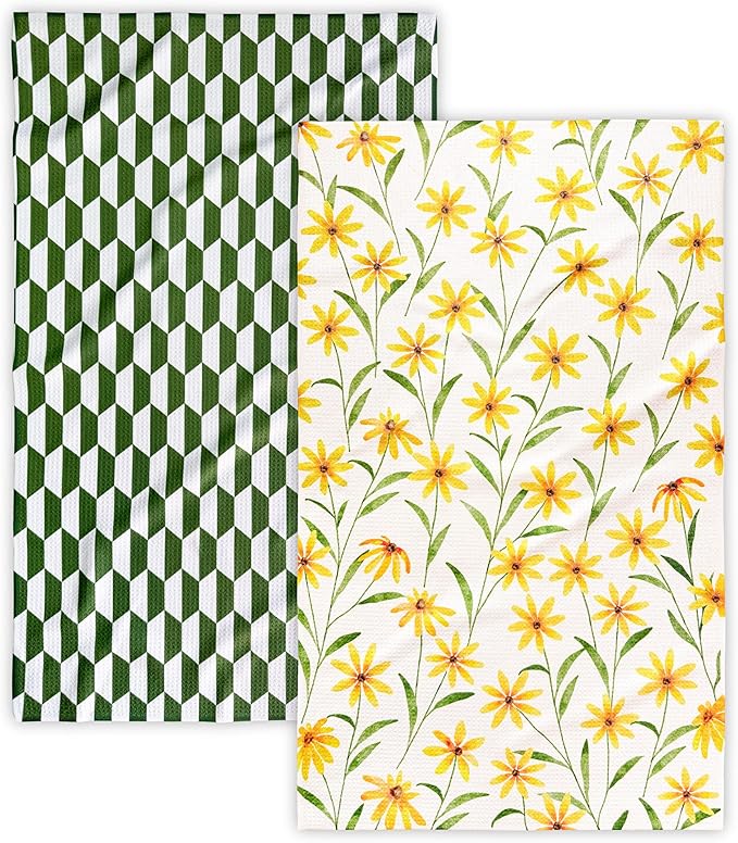 Eulnars Kitchen Towels, 18" x 30" Tea Towels for Kitchen, Quick Dry Dish Towels for Kitchen Drying, Daisy Whimsy Series, 2-Pack