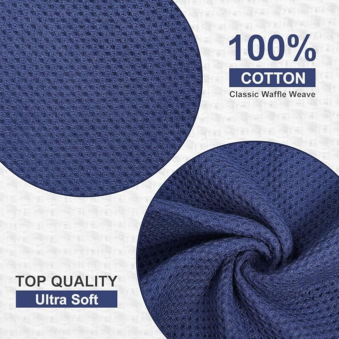 Kitinjoy 100% Cotton Waffle Weave Kitchen Towels (20 X 28 Inches, Navy Blue), 4-Pack Super Soft and Absorbent Dish Towel for Drying Dishes