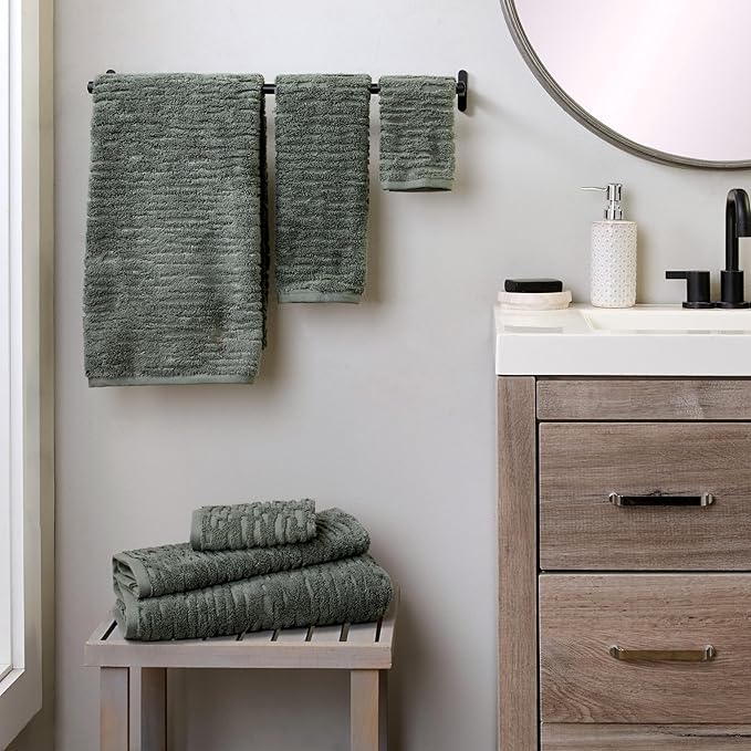 SKL Home CloudSoft 100% Cotton Luxury 6-Piece Towel Set, 600 GSM, Ultra Plush & Absorbent - 2 Bath Towels, 2 Hand Towels, 2 Washcloths, Green Pine