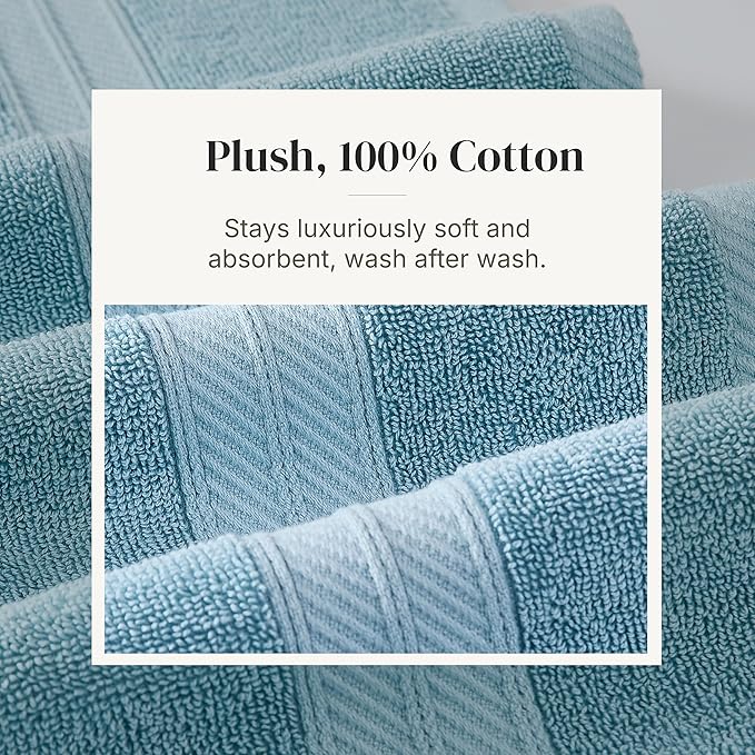 Modern Threads Botanical Vine 6-Piece 100% Cotton Towel Set – Reversible Yarn Dyed Jacquard – Includes 2 Bath Towels, 2 Hand Towels, 2 Washcloths – Absorbent, Quick Dry, Soft & Durable – Blue