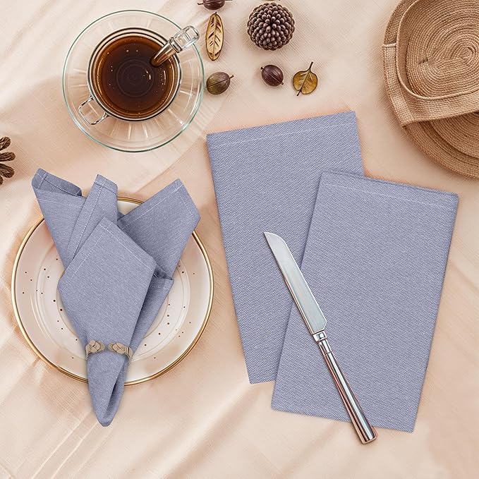 Ruvanti Cloth Napkins Set of 12, 18x18 Reusable Napkins Cloth Washable, Soft & Durable Table Napkin, Poly Cotton Fabric Dinner Napkins for Parties, Christmas, Thanksgiving, Weddings - Steel