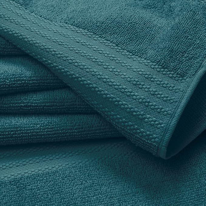 GLAMBURG Ultra Soft 24-Piece Towel Set - 100% Pure Ringspun Cotton, Contains 8 Oversized Bath Towels 27x54, 8 Hand Towels 16x28, 8 Wash Cloths 13x13 - Ideal for Everyday use, Hotel & Spa - Teal