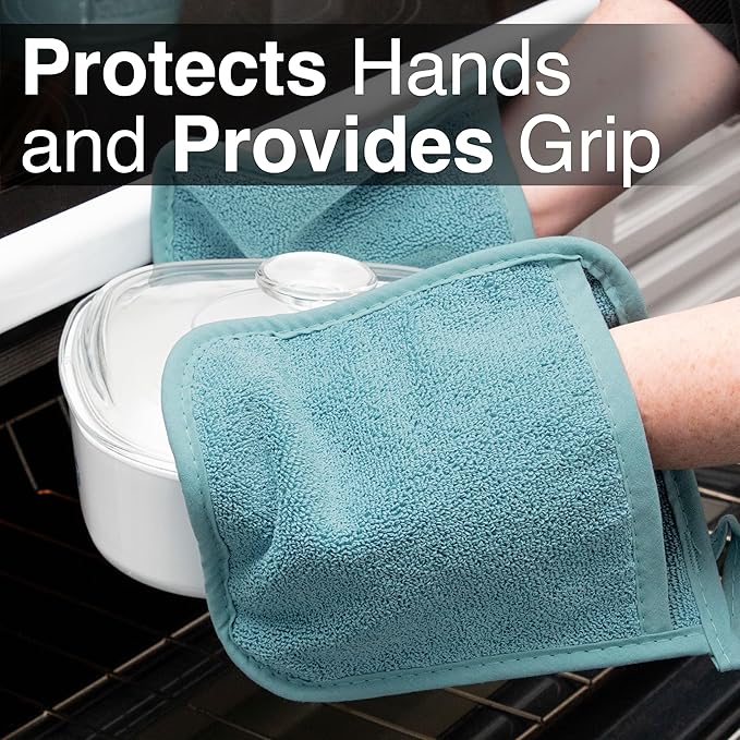 RITZ Terry Pocket Mitt & Hot Pad: Unparalleled Heat Resistant, Durable 100% Cotton – Ergonomically Designed for Optimal Grip – Easy-Care Machine Washable – 4-Pack, Dew