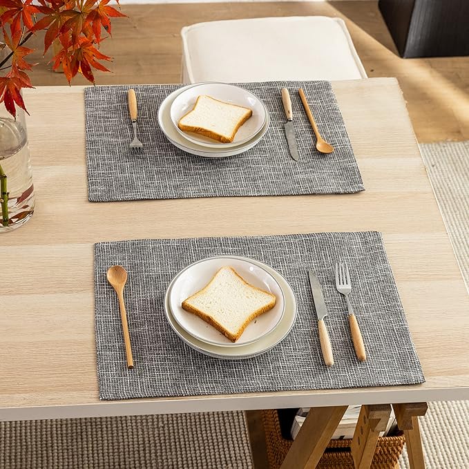 Kevin Textile Table Mats Set of 4 Heat Resistant Washable Placemats for Parties Buffet Dinner, 13 x 19 inches, Light Grey