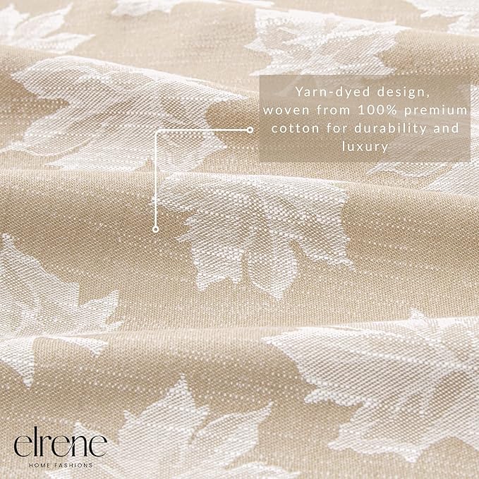 Elrene Home Fashions Falling Leaves Jacquard Harvest/Thanksgiving Cotton Tablecloth, 70" Round, Taupe