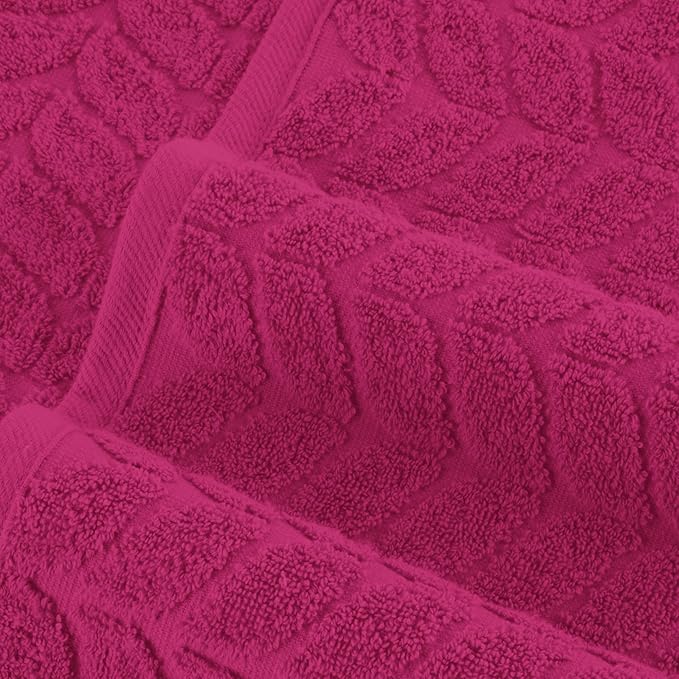 Elegant Comfort Luxury 6-Piece 100% Turkish Cotton Jacquard Braided Textured Premium Hotel Quality Towel Set– Soft and Absorbent, Includes 2 Bath Towels, 2 Hand Towels and 2 Washcloths, Hot Pink